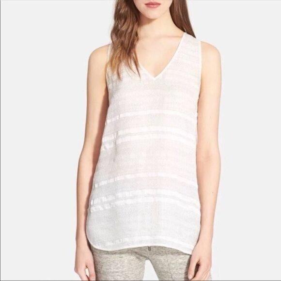 Vince Ivory Off White Jacquard Silk and Linen Sleeveless Tank Blouse Top Size XS - Picture 1 of 12
